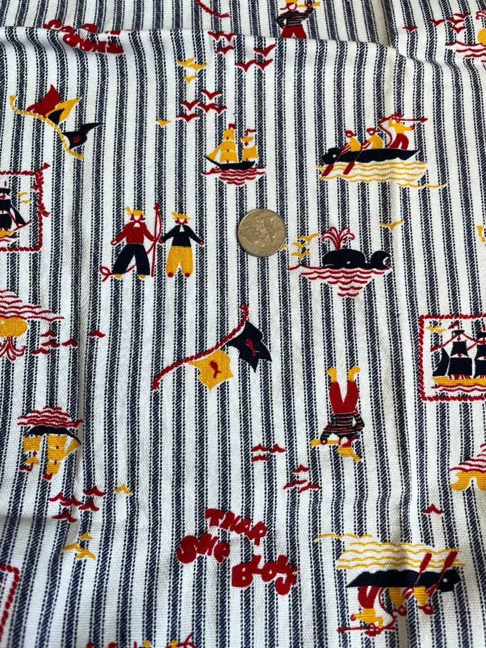 36 x 22” Vintage Nautical Sailors Striped Printed Cotton Fabric